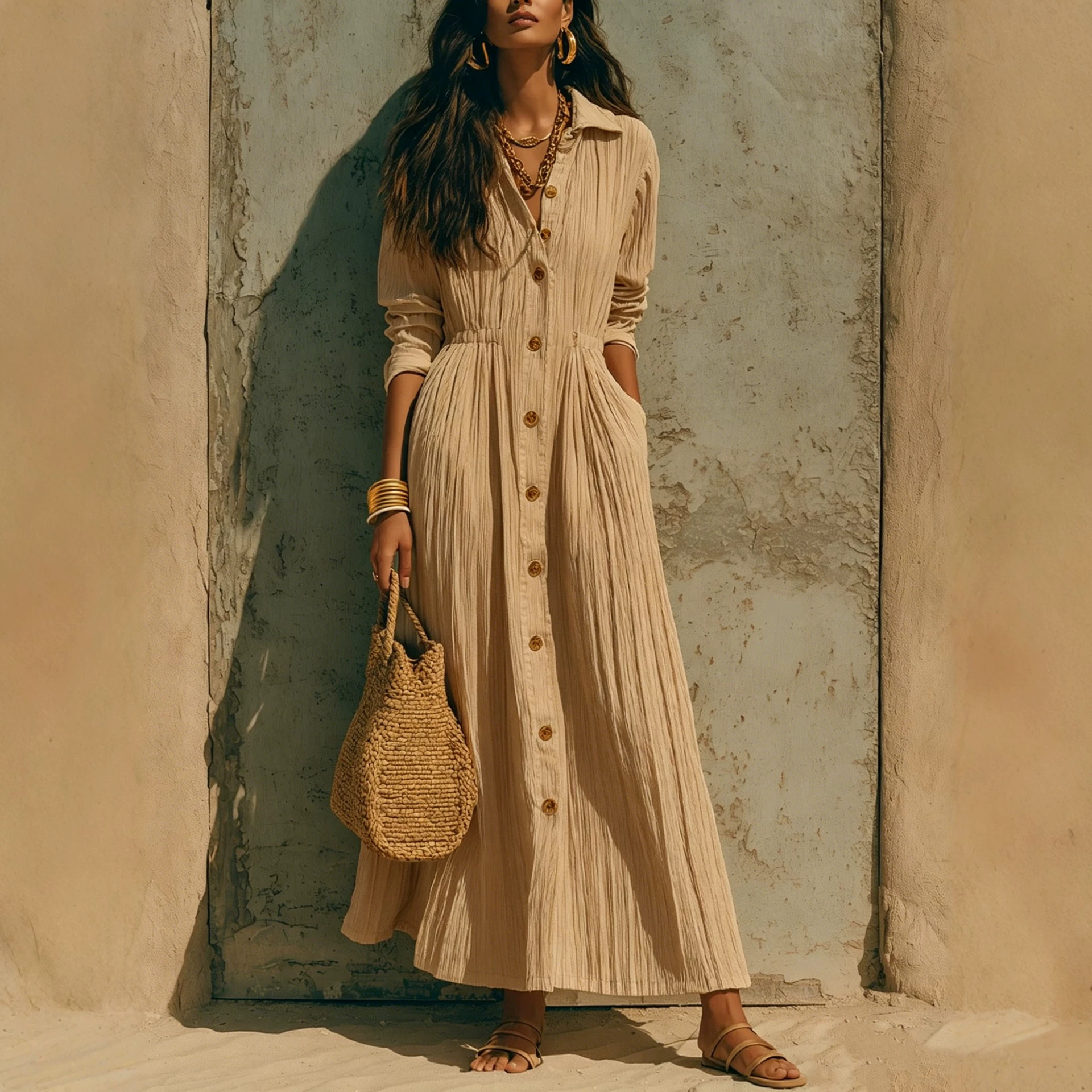 White Long Sleeve Shirt Dress with Waist and Loose Fit