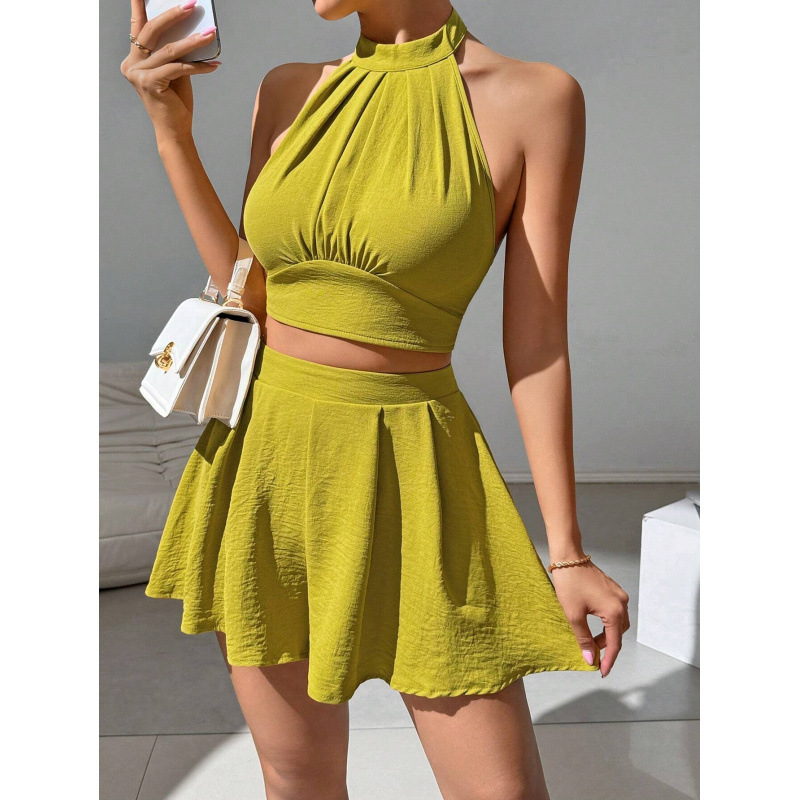 Women's Summer Solid Color Halter Cami and Shorts Set