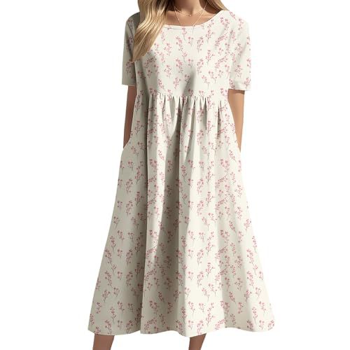 Women's Floral Print Ruched Midi Dress Short Sleeve Crew Neck