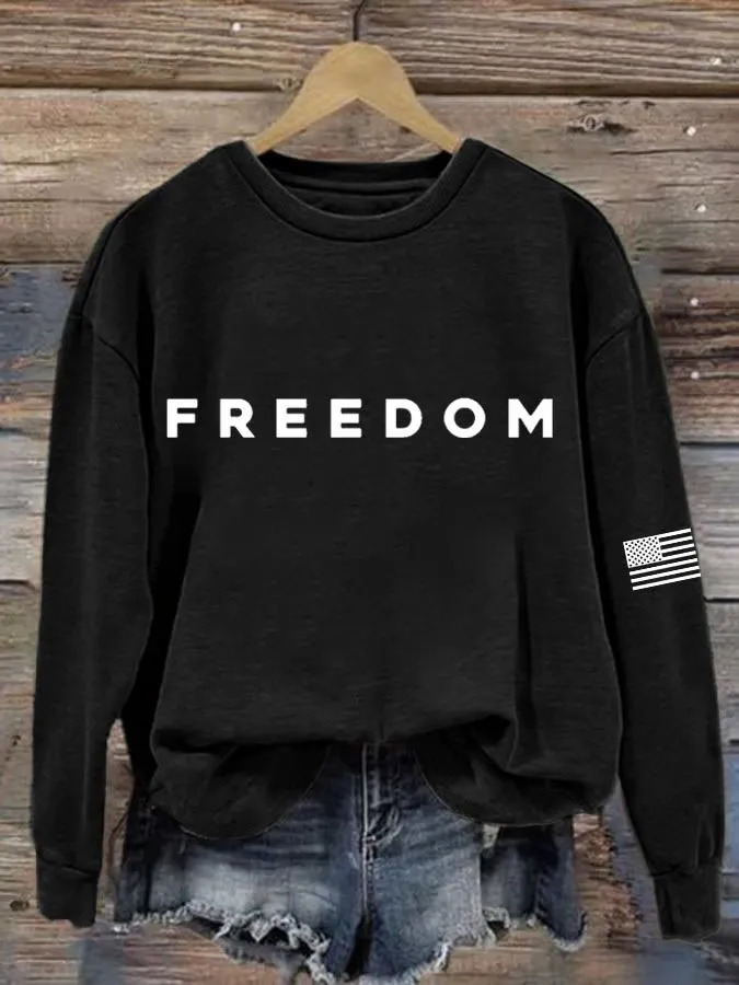 Women's Freedom American Flag Print Crewneck Sweatshirt