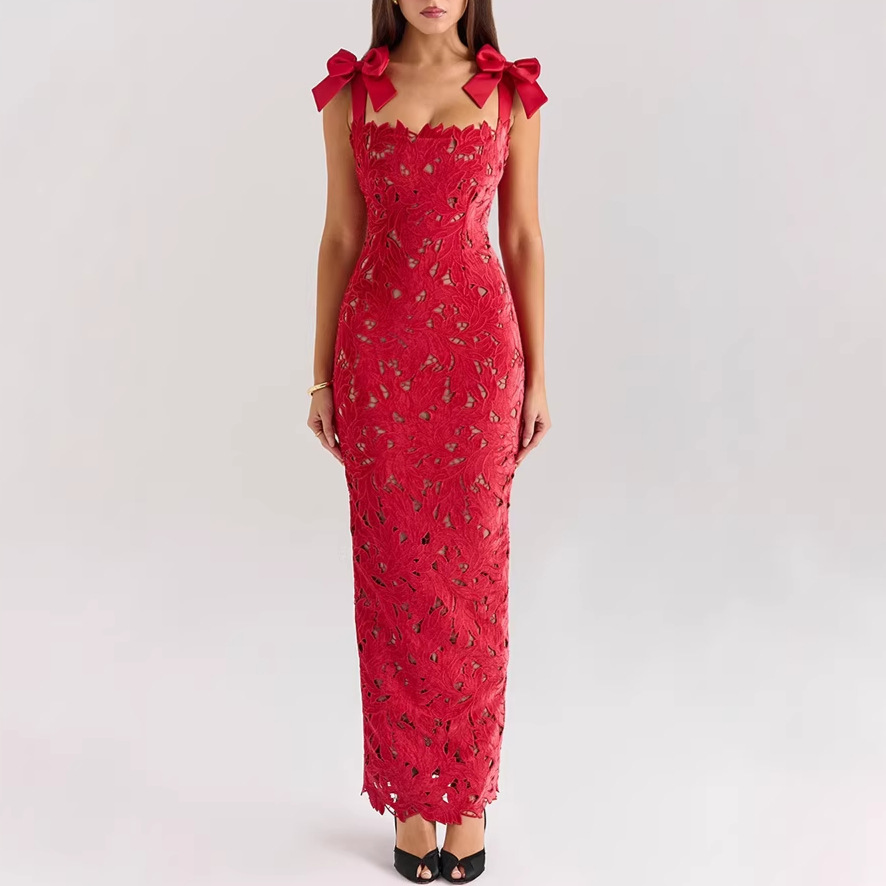 Women's Solid Cutout Bow Bodycon Dress