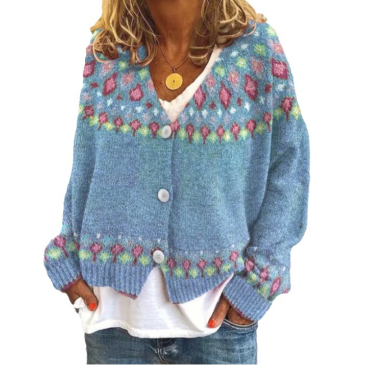 Abstract Print Open-Front Cardigan Sweater