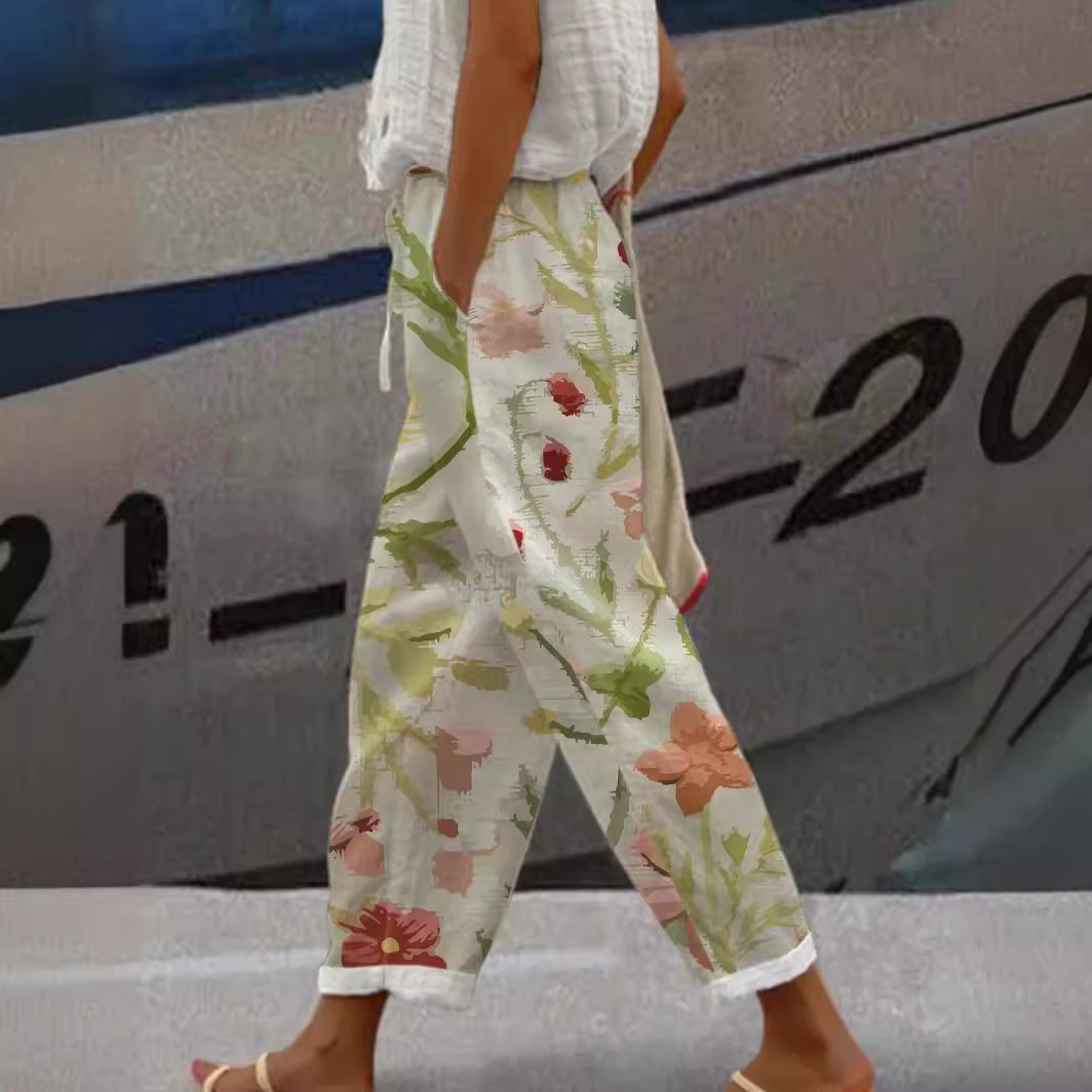 Women's Digital Print Harem Pants with Pockets Casual Loose Fit