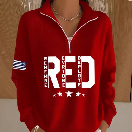 USA Red Print Women's Half-Zip Sweatshirt