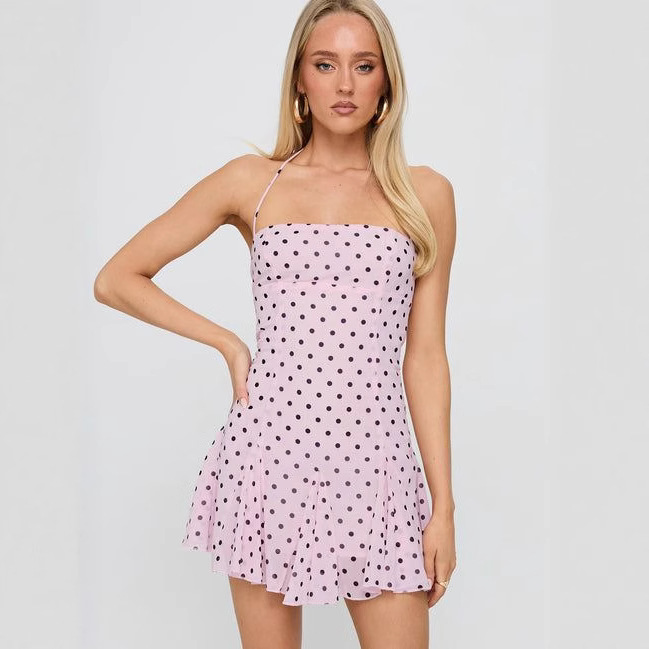 Women's Polka Dot Backless Sleeveless Tie-Waist Dress
