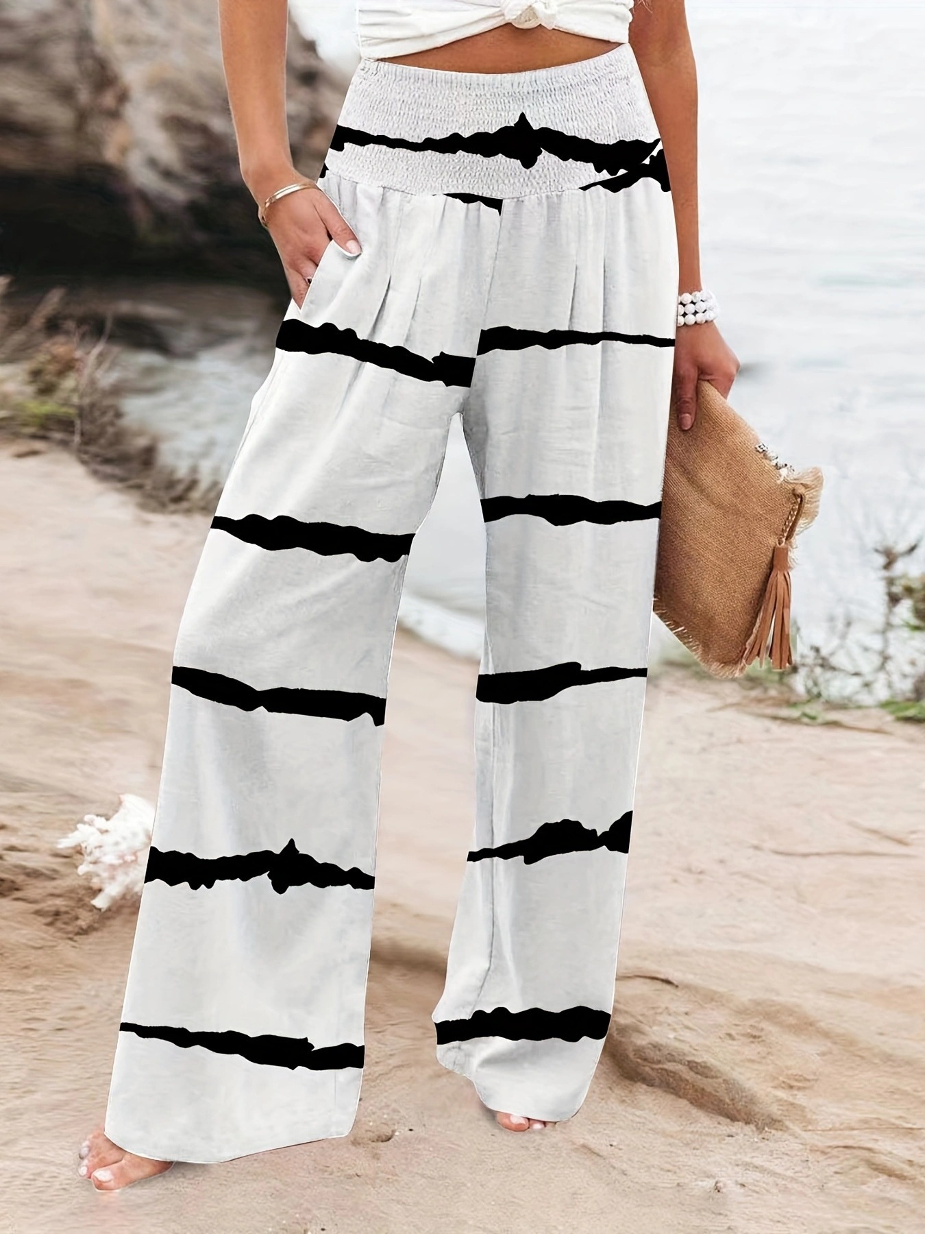 Women's Casual Wide-Leg Loose High-Waist White Pants
