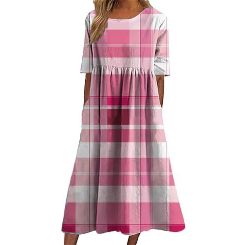 Women's Plaid Color-Block Floral Midi Dress with Pleated Details