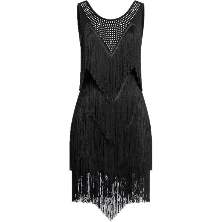 Women's Sleeveless Rhinestone Fringe Latin Dance Dress