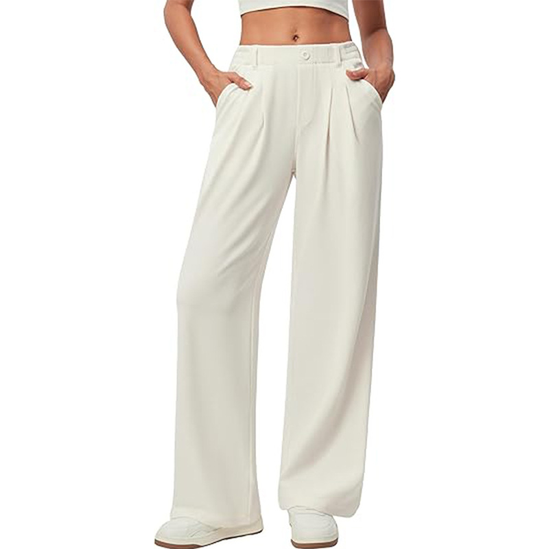 High-Waist Wide-Leg Drapey Casual Pants for Women