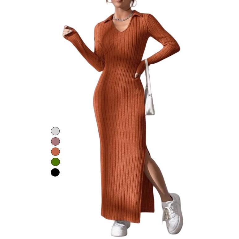 Elegant Long Sleeve Lapel Bodycon Dress