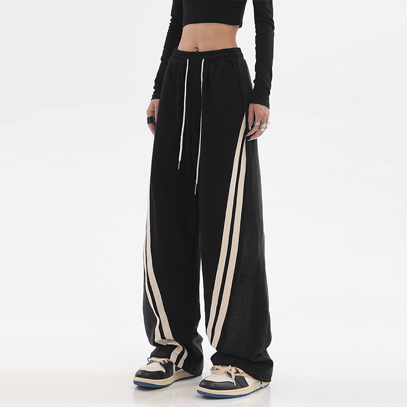 Patchwork Wide-Leg Jeans High-Waist Streetwear