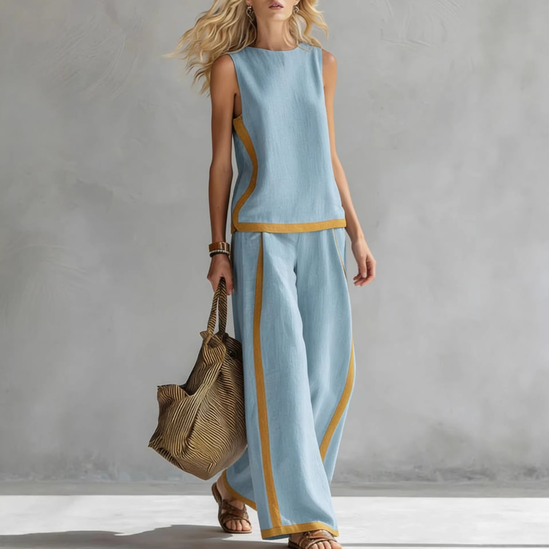 Women's Sleeveless Tank Top and Straight-Leg Pocket Pants Two-Piece Set