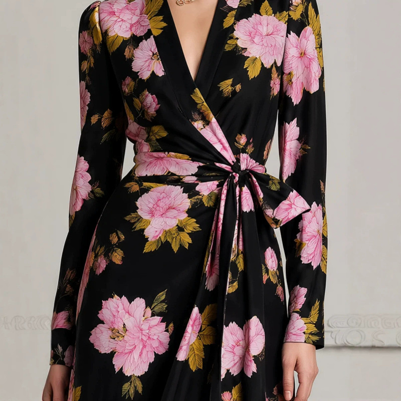 Floral Print V-Neck Midi Dress