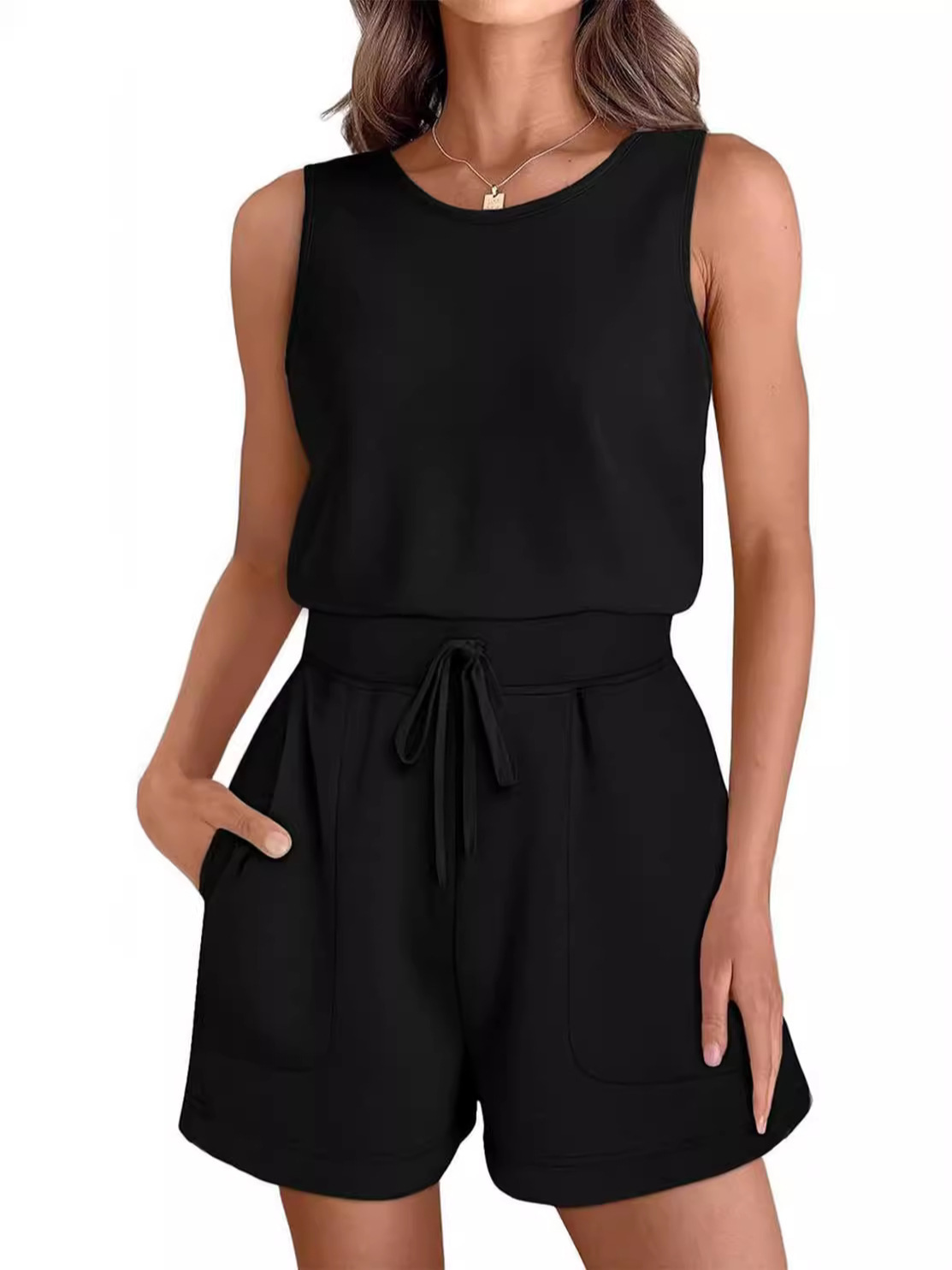 Drawstring Tank Top and Shorts Set Sleeveless Fitness Wear