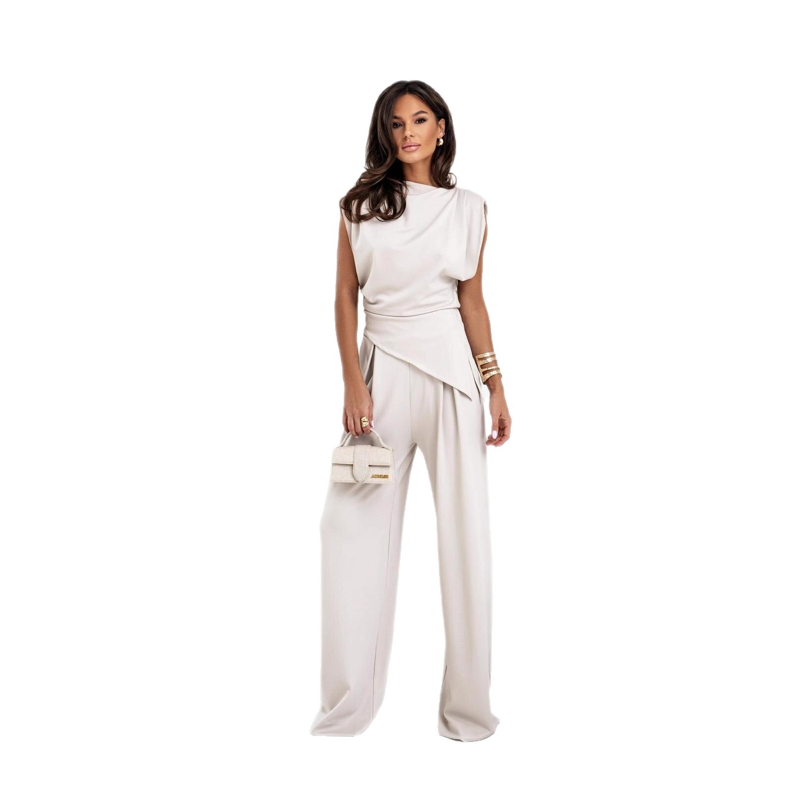 Women's Casual Solid Color Asymmetrical Short Sleeve Top Set