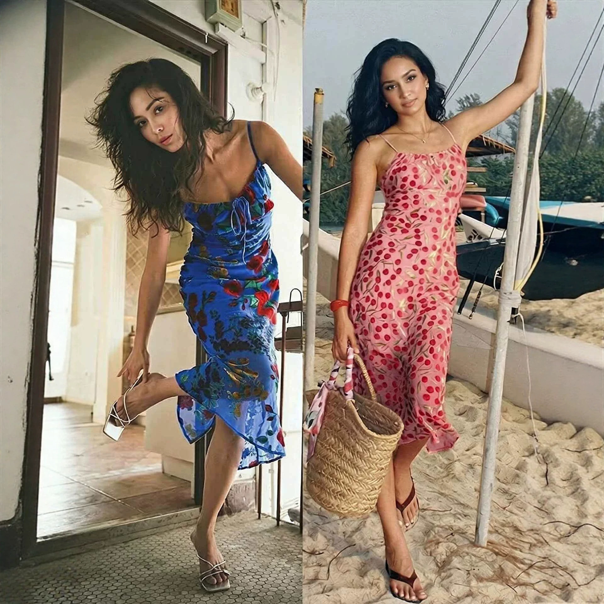 Women's Summer Floral Print Sleeveless Midi Dress