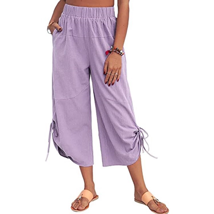 Women's Straight-Leg Capri Pants with Drawstring and Pockets