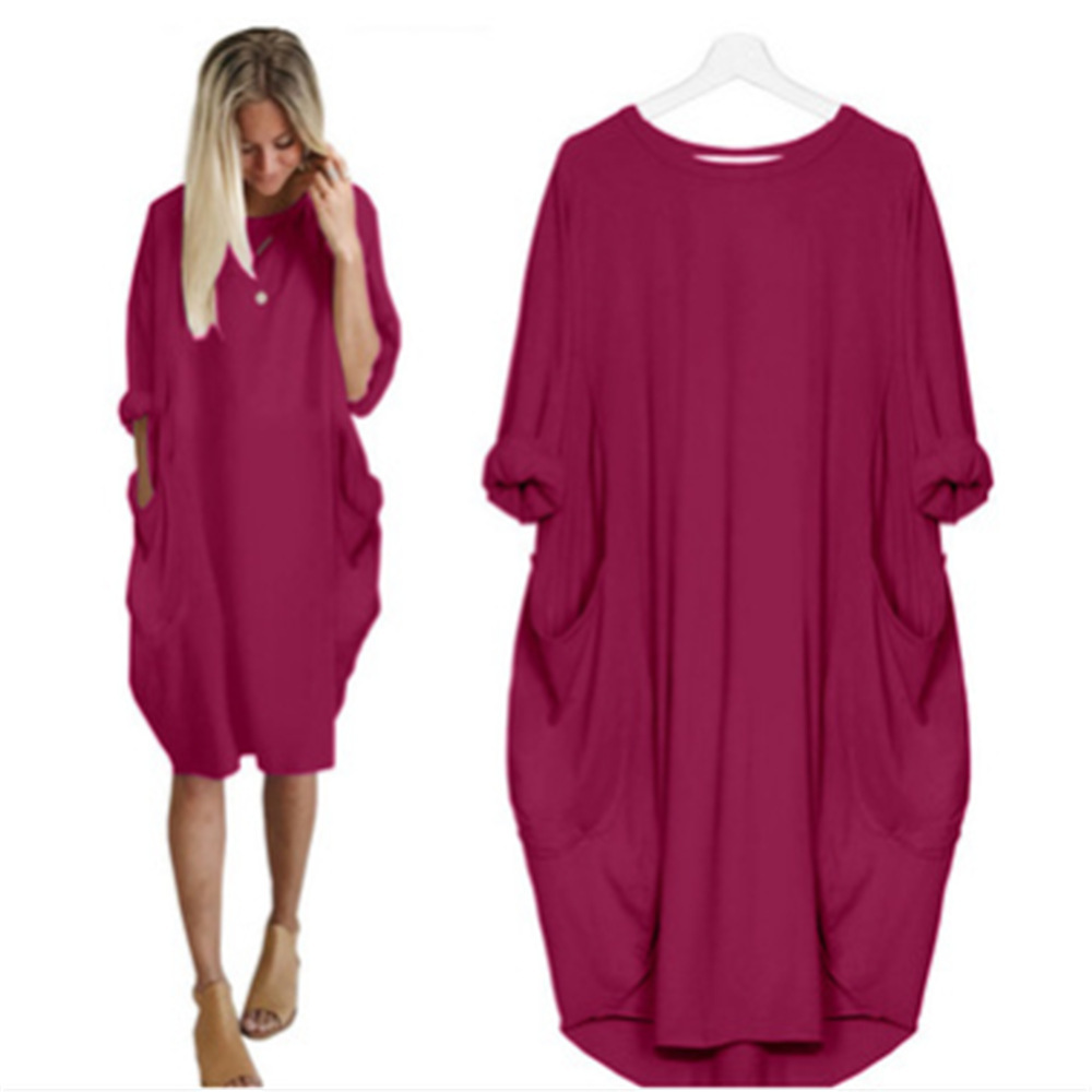Women's Casual Loose Pocket Long Sleeve Plus Size Dress