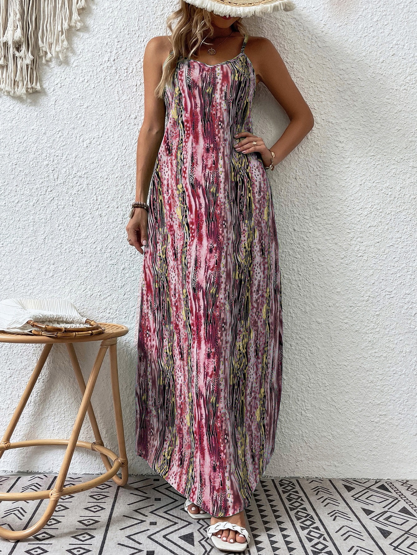Ink Tie-Dye Sleeveless Maxi Dress Loose Straight Flowy