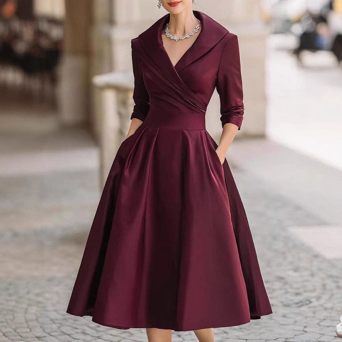 Satin Long Sleeve High Waist Maxi Dress