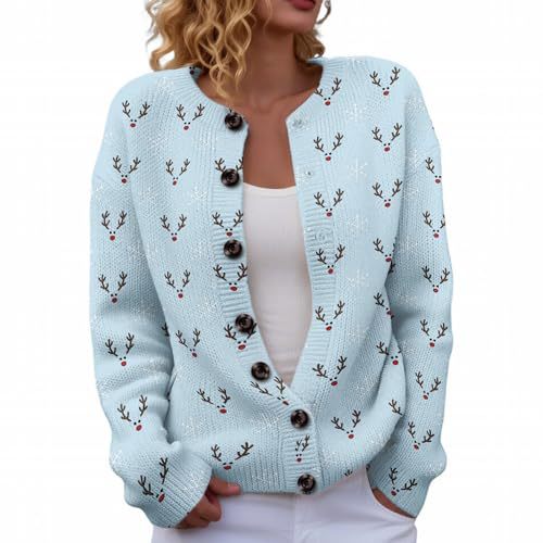 Women's Christmas Snowman Tree Print Button Cardigan