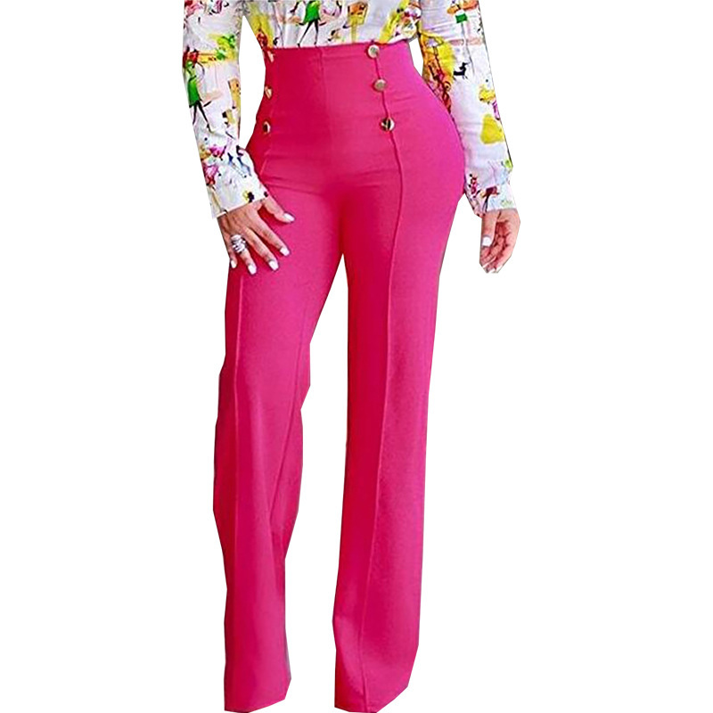 Women's Casual Solid Color Button Micro Flare Pants