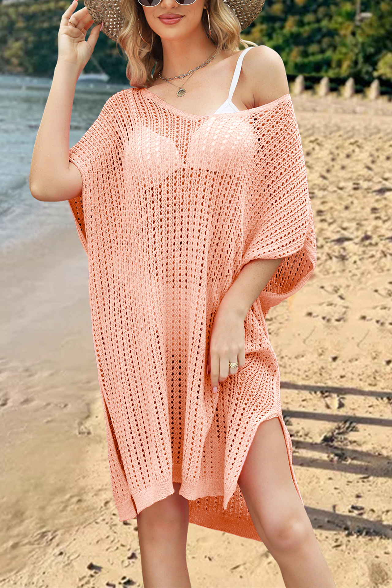 Women's Plus Size Sheer Knit Beach Cover-Up Dress