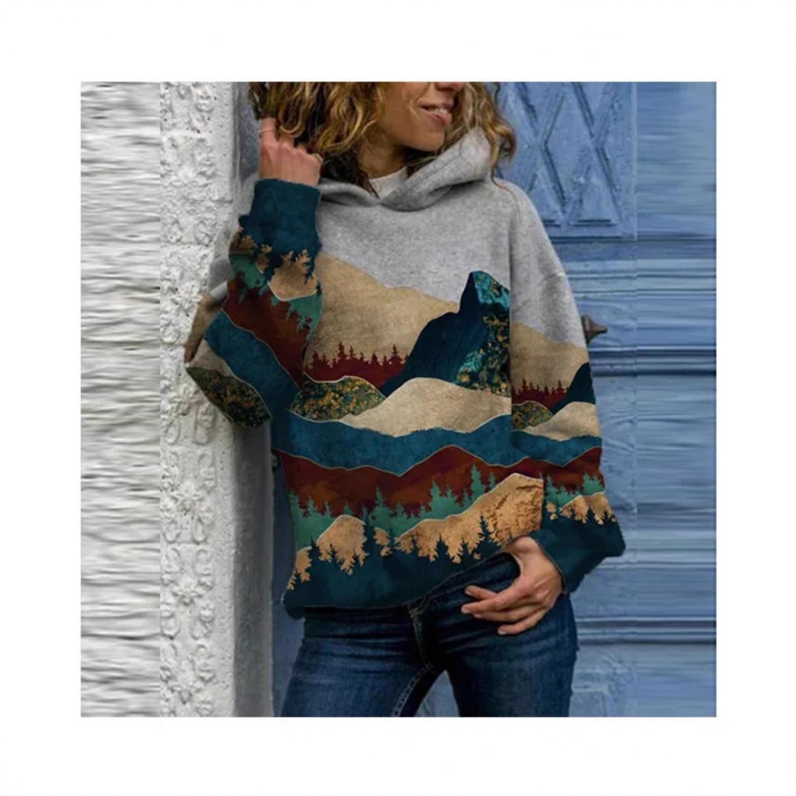 Women's Minimalist Forest Tree Print Hooded Sweatshirt