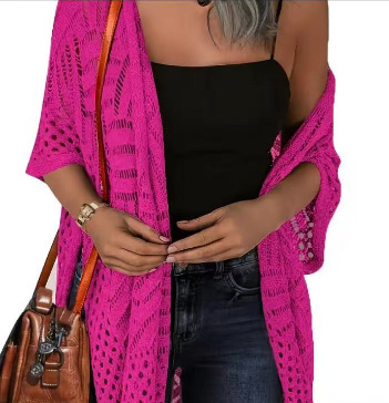 Plus Size Sheer Fringe Knit Bikini Cover-Up Beach Cardigan