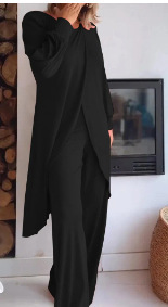 Women's Long Sleeve Asymmetric Wide-Leg Two-Piece Set Casual