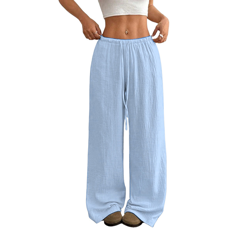 Women's Drawstring Wide-Leg Straight Lounge Pants Cotton Relaxed Fit