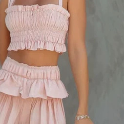 Light Pink Square Neck Top and Wide Leg Pants Set