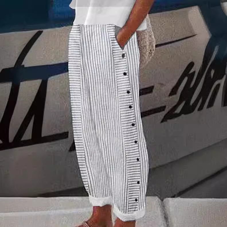 Women's Striped Cropped Skinny Pants Casual Slim Fit