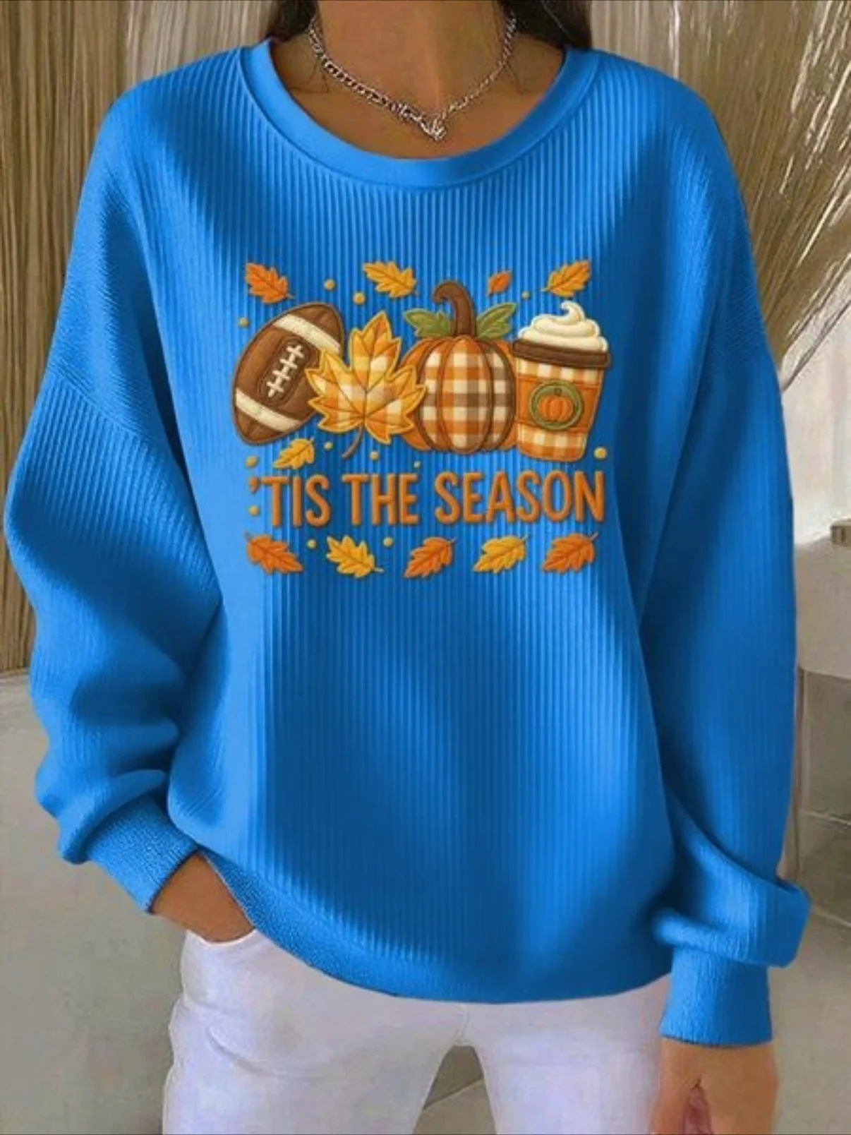 Women's Pumpkin Christmas Tree Bow Print Crewneck Sweatshirt