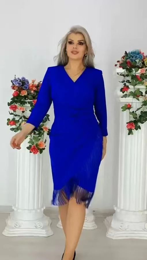 Women's Solid Color V-Neck A-Line Midi Dress with Flared Skirt