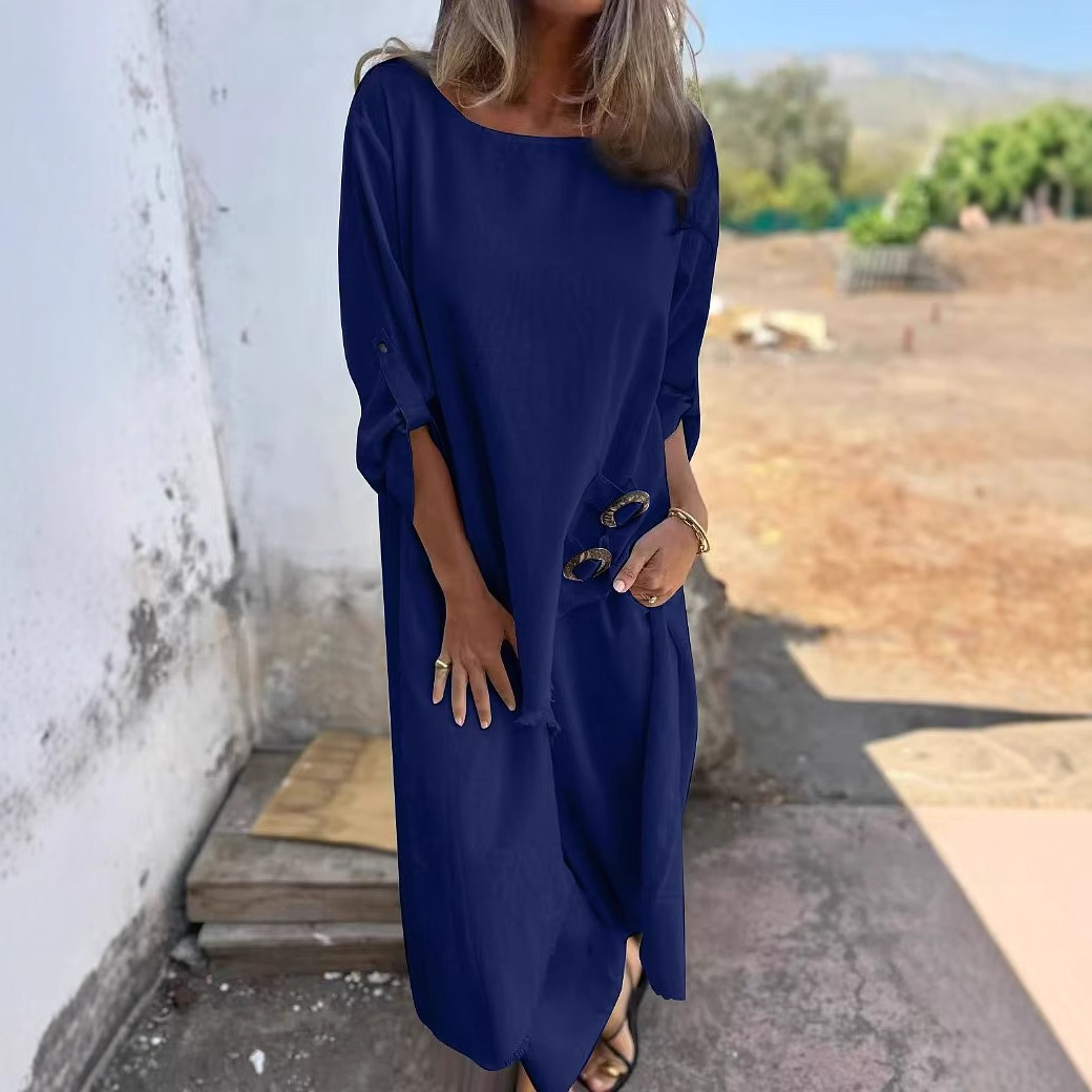 Metal Buckle Loose Irregular Long Robe Set