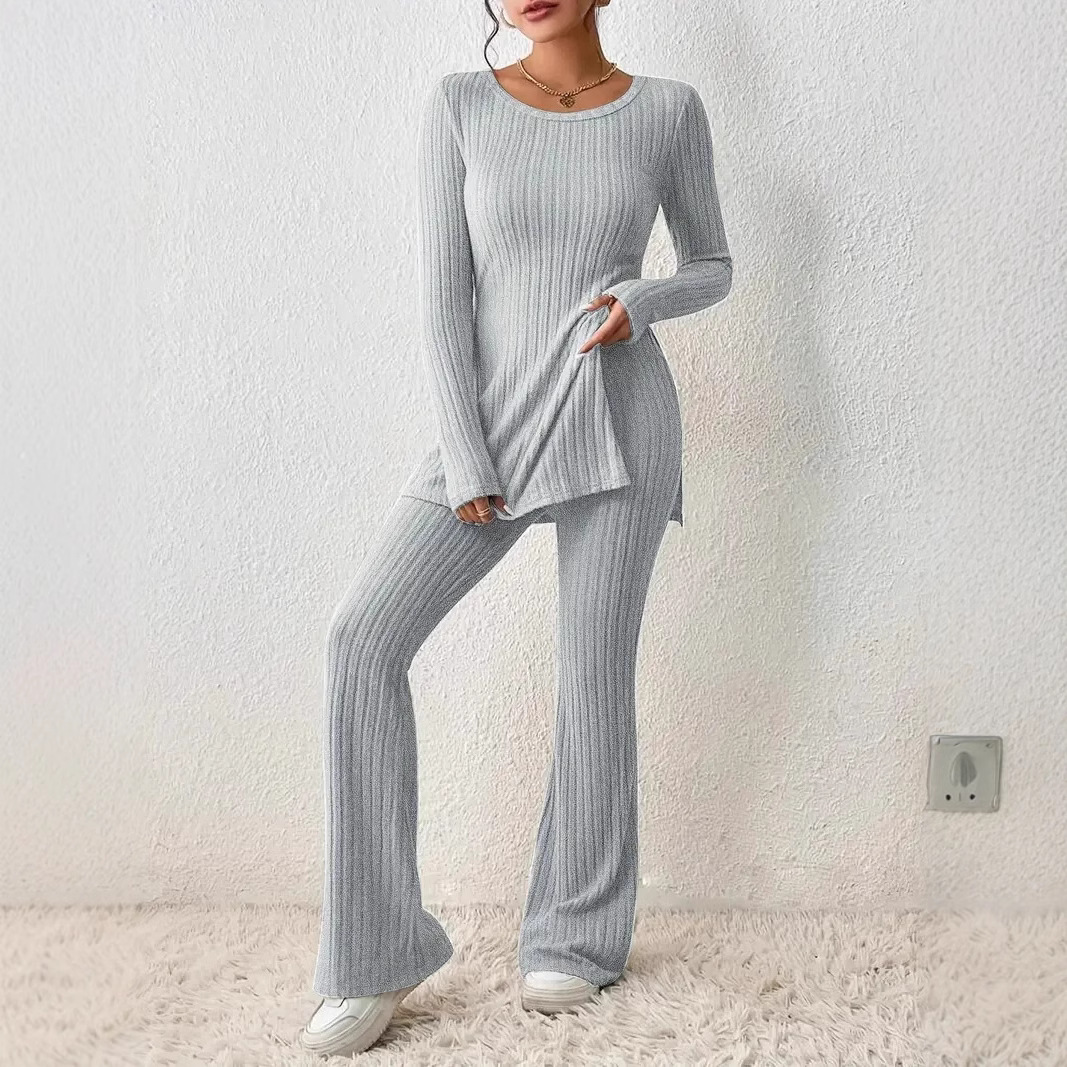 Women's Solid Color Slim Fit Two-Piece Lounge Set with Pants