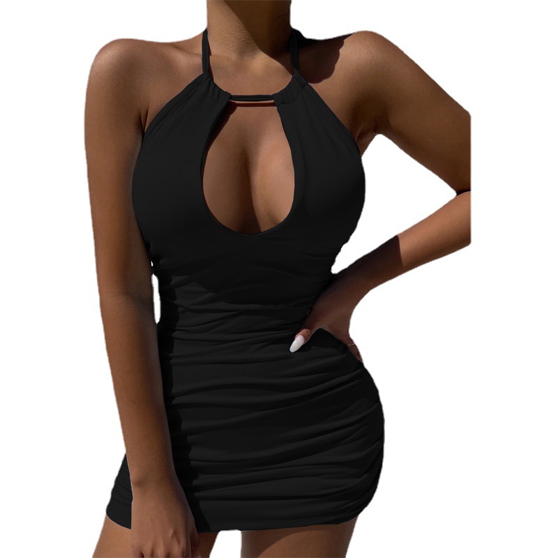 Women's Halter Tie-Back Cutout Ruched Bodycon Dress