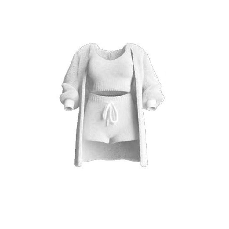 Knit Plush Long-Sleeve Cardigan, Vest & Shorts 4-Piece and 3-Piece Set