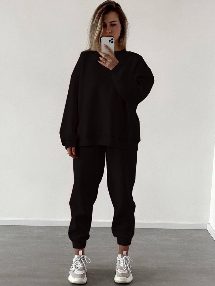 Women's Casual Two-Piece Set Long Sleeve Crewneck Sweatshirt and Pants