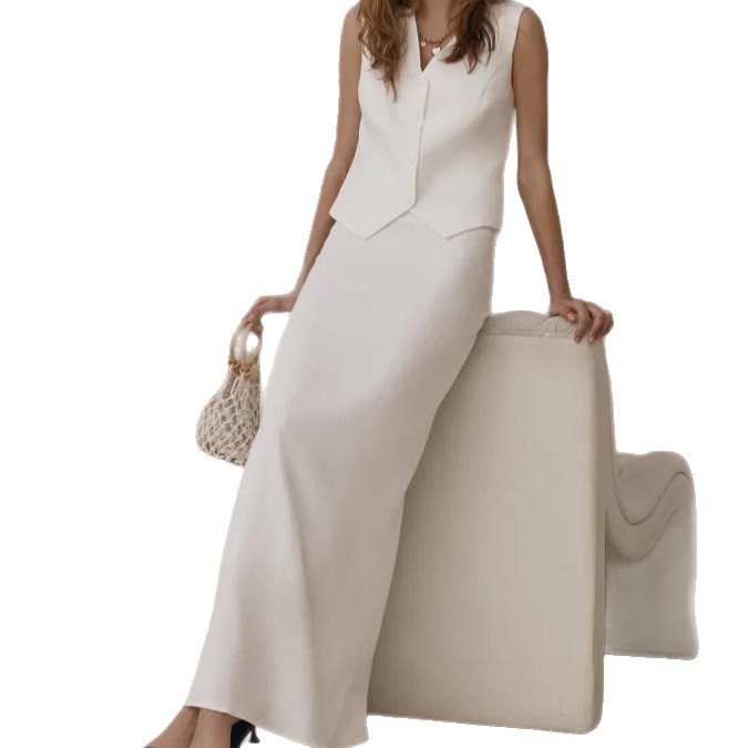 Women's Sleeveless Vest and Long Pants Two-Piece Set Solid Color Commuter Outfit