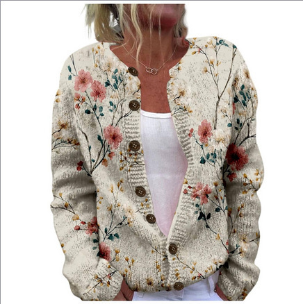 Women's Heart Print Button Cardigan Sweater