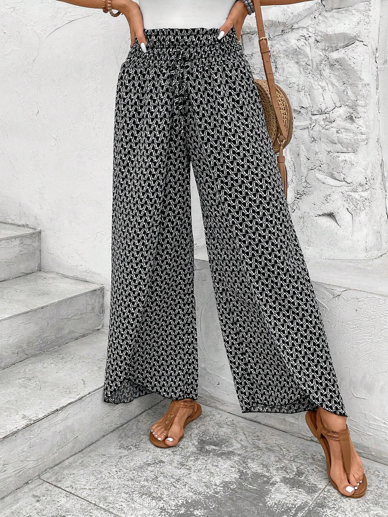 Floral Wide-Leg Skirt Pants with Side Slit
