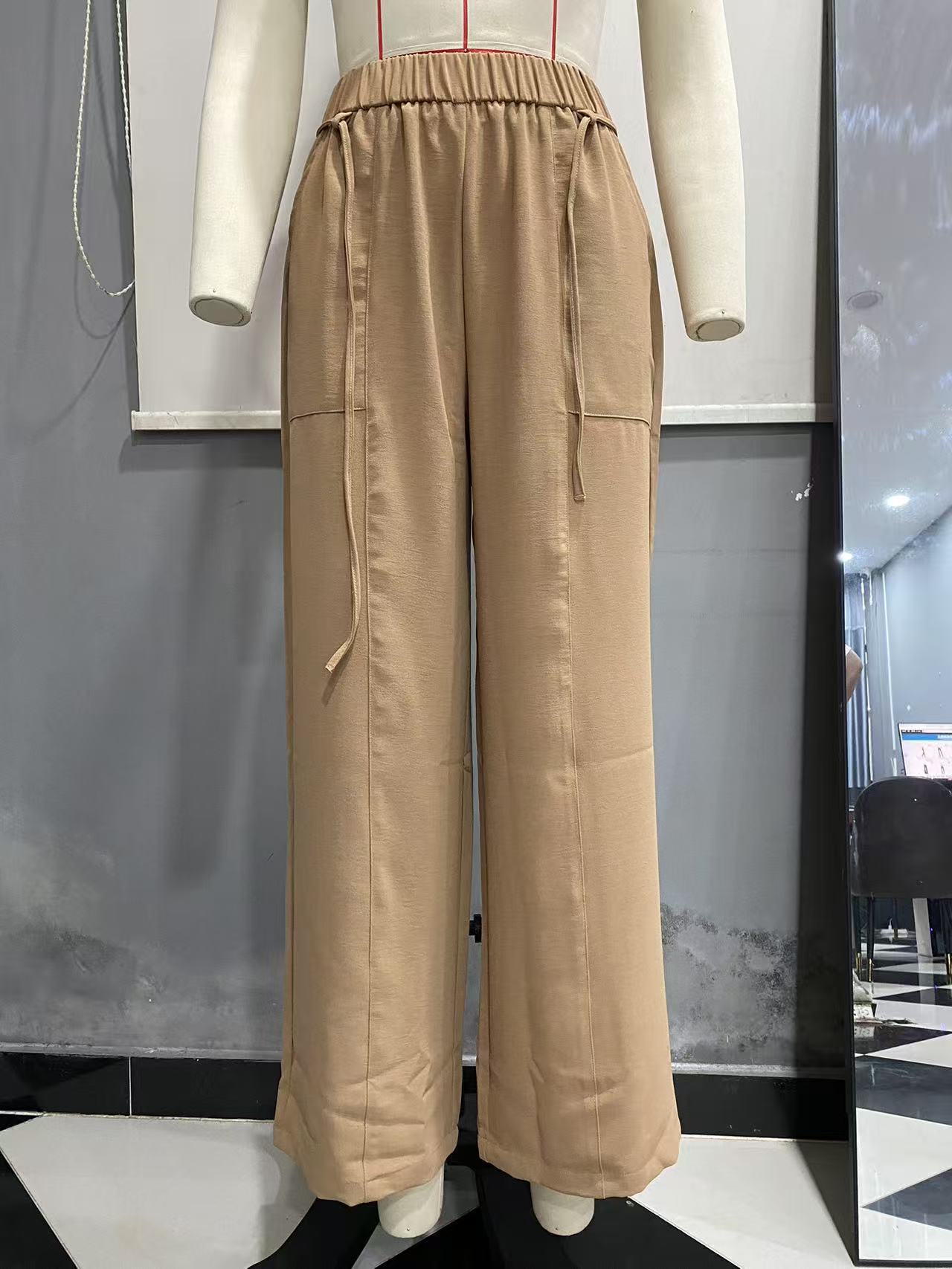Women's High-Waist Drawstring Wide-Leg Straight Pants