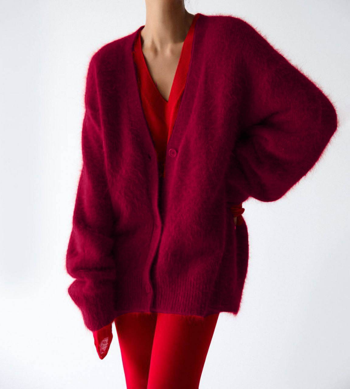 Faux Mink Cardigan Women's Loose Knit Sweater Coat Soft Long Sleeve