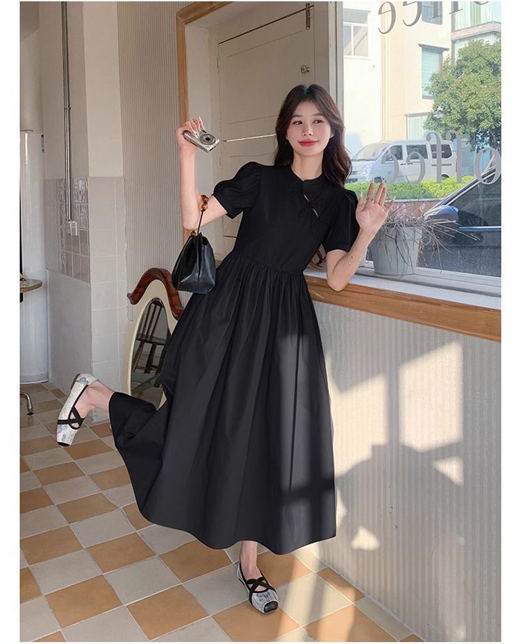 Blue New Chinese Style Dress Summer Short Sleeve A-Line Long Qipao-Inspired