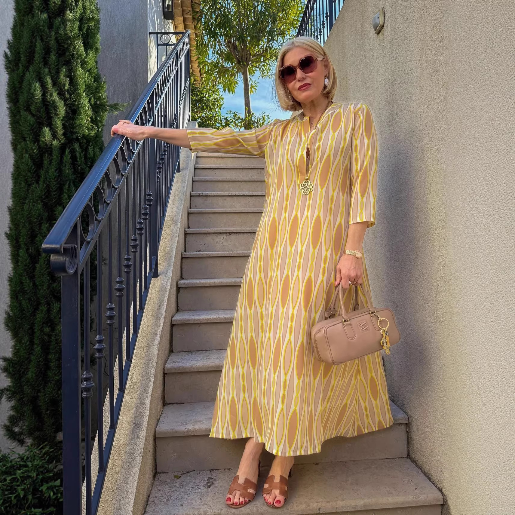 V-Neck Floral Print Midi Dress Casual Vacation