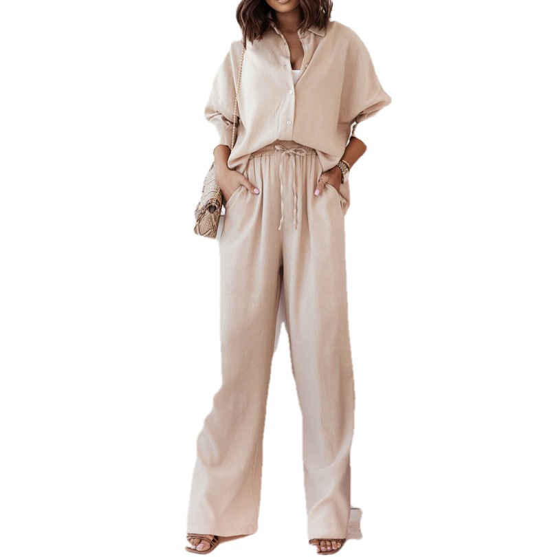 Women's Solid Color High-Waist Two-Piece Pants Set