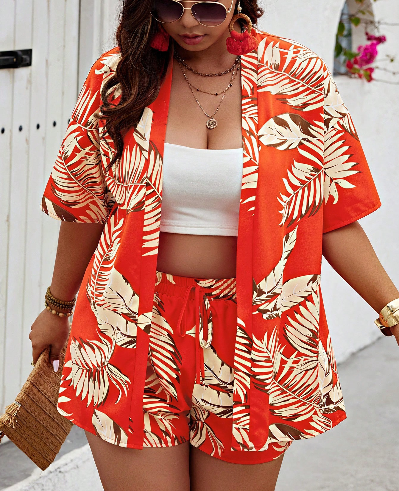 Women's Floral Print Cardigan and Shorts Set Casual Vacation Outfit