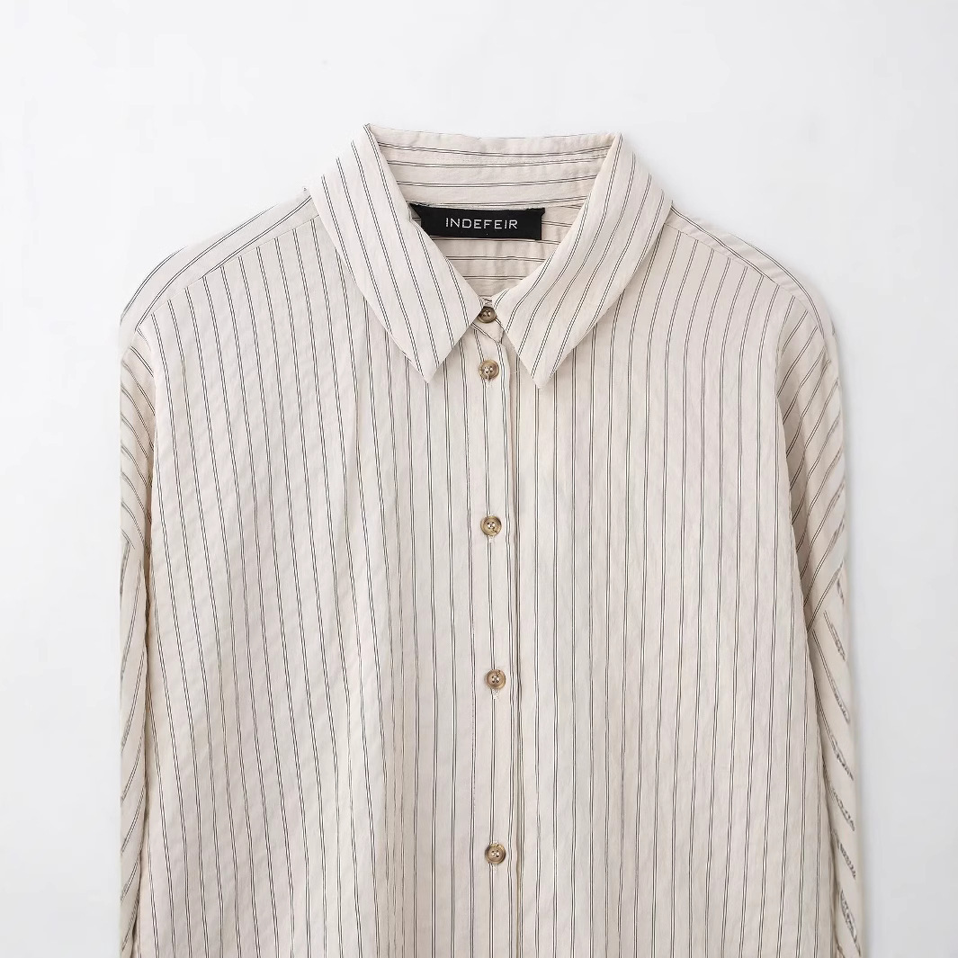 Women's Striped Shirt and Pants Set with Adjustable Length